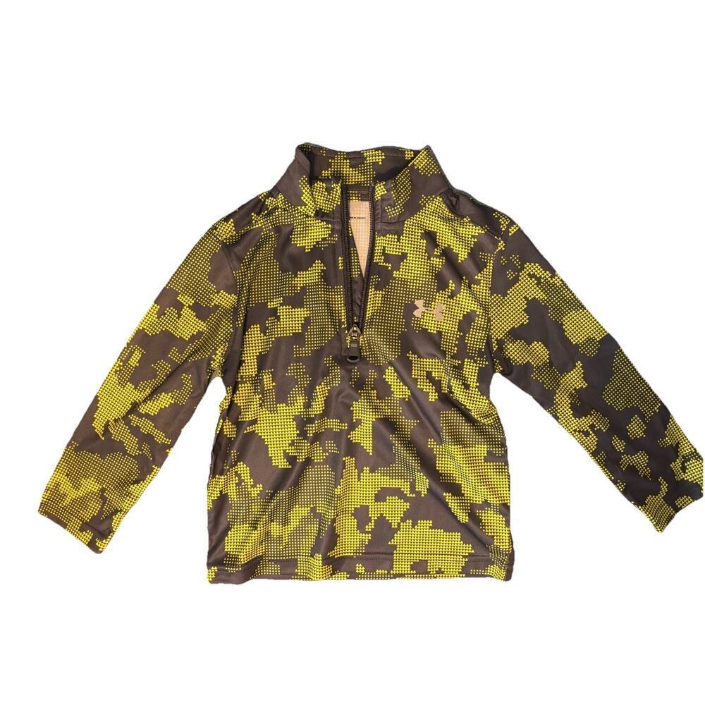 Boys Kids Youth Under Armour Long Sleeve Zip Pullover Shirt Yellow Gray 2T - Picture 1 of 4